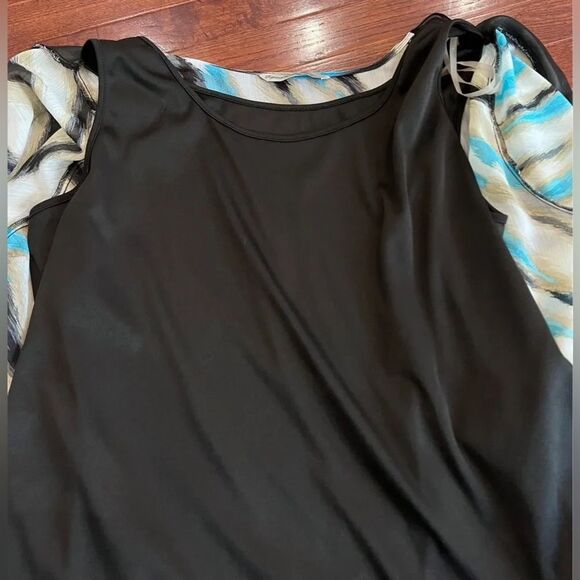 Signature by Larry Levine Black mocha and aqua wrap and tank combo top size 2X - Picture 3 of 7